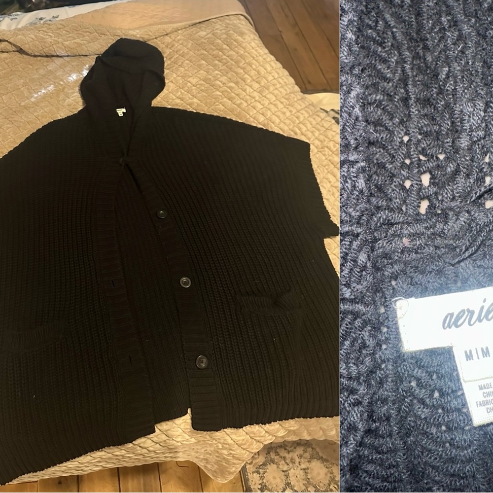 Aerie Black Knit Hooded Cardigan cape